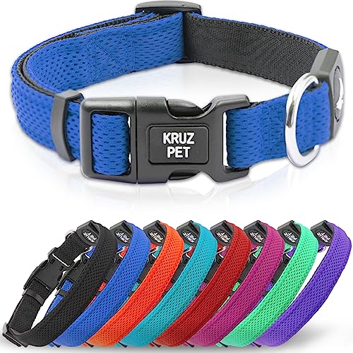 KRUZ PET KZA102-02S Mesh Hundehalsband für kleine, mittelgroße, große Hunde, verstellbares Halsband, weich, leicht, atmungsaktiv, Bequeme Passform, blau - klein von KRUZ PET