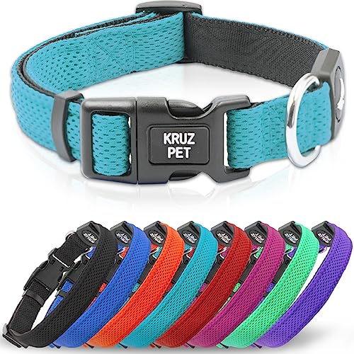 KRUZ PET KZA102-11XS Hundehalsband aus Mesh für Kleine, Mittelgroße, Große Hunde, Verstellbares Halsband, Weich, Leicht, Atmungsaktiv, Komfort-Passform - Türkis - X-Small von KRUZ PET