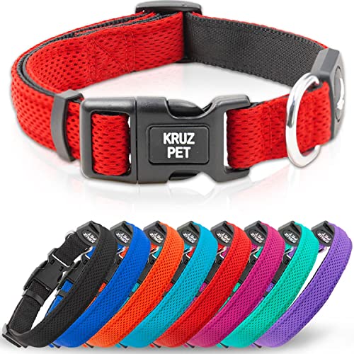Kruz Original Schwerlast Verstellbares Hundehalsband - Ultraweiche Polsterung, lebenslange Haltbarkeit, bequemes Halsband für große, mittlere und kleine Hunderassen (Rot/Small) von KRUZ PET
