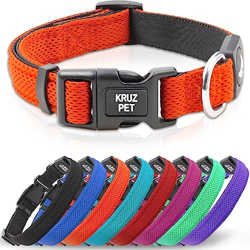 Kruz PET KZA102-08XS Mesh Hundehalsband für kleine, mittelgroße, große Hunde, verstellbares Halsband, weich, leicht, atmungsaktiv, Bequeme Passform, Orange - XS von KRUZ PET