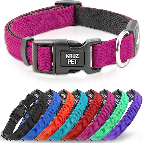 Kruz PET KZA102-18M Mesh Hundehalsband für kleine, mittelgroße, große Hunde, verstellbares Halsband, weich, leicht, atmungsaktiv, Bequeme Passform, Himbeerrosa - Medium von KRUZ PET