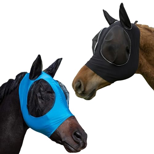 2er Set Fliegenmaske Pferd, Fliegenmasken für Pferde mit Ohrenschutz, Atmungsaktives Material, UV-Schutz, Blaue und Schwarze Fliegenmaske für Cob und Pony 2er Set Fliegenmaske Pferd, Fliegenmasken für Pferde mit Ohrenschutz, Atmungsaktives Material, UV-Schutz, Blaue und Schwarze Fliegenmaske für Cob und Pony von KRYMXAR