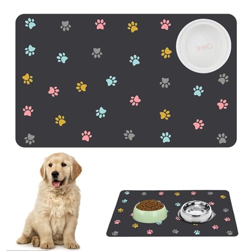 Hundenapfunterlage mit Pfotendesign, 30 x 50 cm, rutschfeste Futtermatte für Hunde und Katzen, Wasserabweisend, Grau Hundenapfunterlage mit Pfotendesign, 30 x 50 cm, rutschfeste Futtermatte für Hunde und Katzen, Wasserabweisend, Grau von KRYMXAR