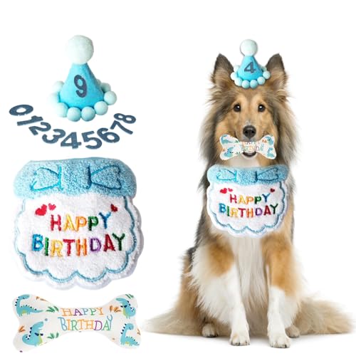 KRYMXAR Hundegeburtstag Set, 4 Teile Hund Geburtstag Geschenk mit Spielzeug und Deko, Blaues Outfit für Geburtstagsfeiern und Fotos, Ideal für Hundegeburtstagsparty KRYMXAR Hundegeburtstag Set, 4 Teile Hund Geburtstag Geschenk mit Spielzeug und Deko, Blaues Outfit für Geburtstagsfeiern und Fotos, Ideal für Hundegeburtstagsparty von KRYMXAR