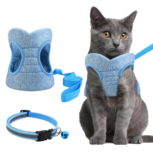 Katzengeschirr mit Leine Ausbruchsicher, 2-teiliges Katzen Geschirr Set mit Reflektierendem Halsband, Verstellbares Katzengeschirr für Kitten und Katzen, Ideal für Outdoor Training und Spaziergänge Katzengeschirr mit Leine Ausbruchsicher, 2-teiliges Katzen Geschirr Set mit Reflektierendem Halsband, Verstellbares Katzengeschirr für Kitten und Katzen, Ideal für Outdoor Training und Spaziergänge von KRYMXAR