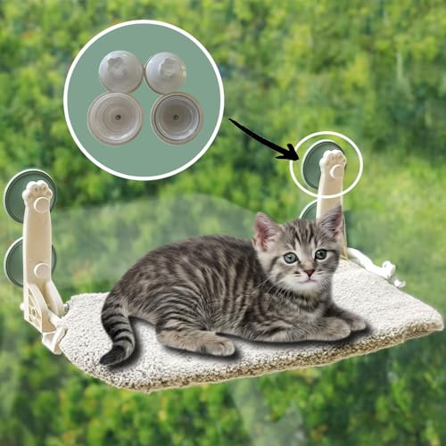 KSALUX Hängematte für Katzen, Heizkörper I für Katzen bis 10 kg, für alle gängigen Heizkörper, Katzenbett, Katzenbett, Katzenkorb + 3 Katzenspielzeug (Hängematte, Fenster, cremefarben) von KSALUX