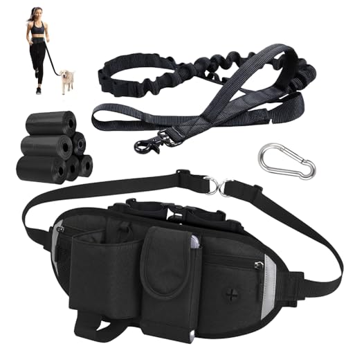 KSALUX - Hundeleine, freihändig | bis zu 110 kg | Stoßdämpfung | reflektierender Gurt | Multifunktionstasche | inklusive 10 Rollen L ideal für Canicross, Laufen, Joggen, Gehen von KSALUX