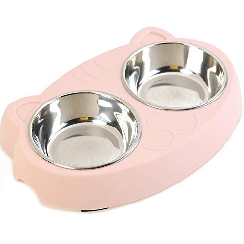 Hund Doppel Bowl Welpenfutter Wasser Feeder Netter Edelstahl Haustiere Trinken Geschirr Feeder Haustiere Supplies Futternäpfe Hunde Bowl (Color : A) von KSFBHC