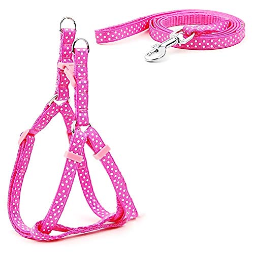 Hund Katze Geschirr-Leine Adjustable Harness Vest Leine Halsband Welpe Kleiner Hund Im Freien Gehen Schnauzer (Color : Pink Polka Dot, Size : M) von KSFBHC