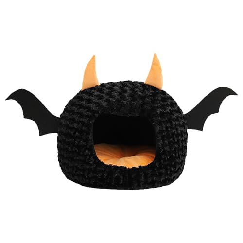 Halloween-Katzenbett, Teufelsform, Kätzchenbett, Happy Halloween Plüsch-Hundebett-Matte für kleine Hunde, Welpen, Katzen, Kätzchen, ultraweicher kurzer Plüsch, weiche Haustierbettmatratze für den von KSIEE