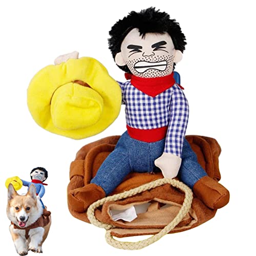 KSIEE Cowboy-Kostüm für Hunde, Polyesterfaser, Cowboy-Reiter-Outfit mit Schlaufenverschlüssen, Hundekleidung, Ritter-Stil mit Puppe und Hut für Halloween, Weihnachten, Neujahr, Haustierkostüm (klein) von KSIEE