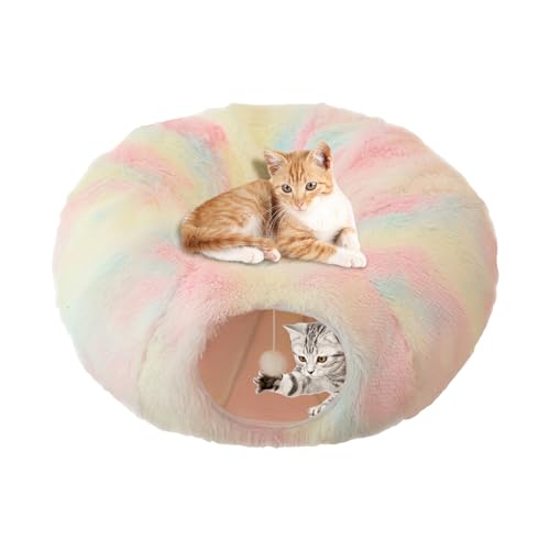 Katzen-Donut-Tunnel, Katzentunnelbett mit Plüschtier, Tunnel gelangweilte Katze Haustierspielzeug, widerstandsfähiges Donut-Katzenspielzeug Tunnelrohr für Katzen im Innenbereich von KSIEE