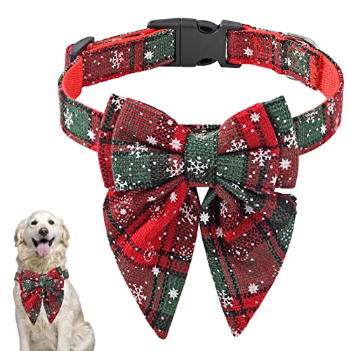 Weihnachts-Hundehalsband, klassisches kariertes Schneeflocken-Hundehalsband, weich, bequem, lustig, dehnbar, Kostümzubehör, für kleine, mittelgroße und große Hunde, Katzen (L, Rotgrün) von KSIEE