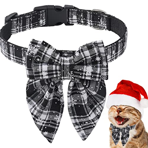 Weihnachts-Hundehalsband, klassisches kariertes Schneeflocken-Hundehalsband, weich, bequem, lustig, dehnbar, Kostümzubehör, für kleine, mittelgroße und große Hunde, Katzen (L, Schwarzweiß) von KSIEE