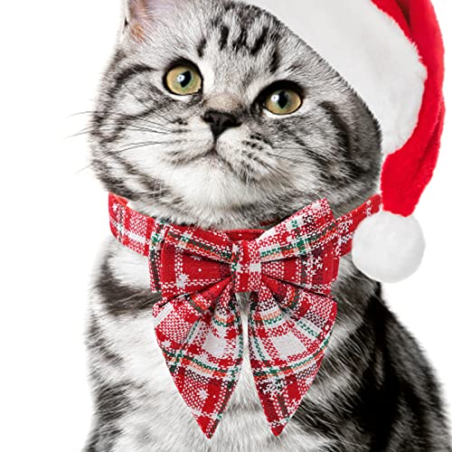 Weihnachts-Hundehalsband, klassisches kariertes Schneeflocken-Hundehalsband, weich, bequem, lustig, dehnbar, Kostümzubehör, für kleine, mittelgroße und große Hunde, Katzen (M, Rotweiß) von KSIEE
