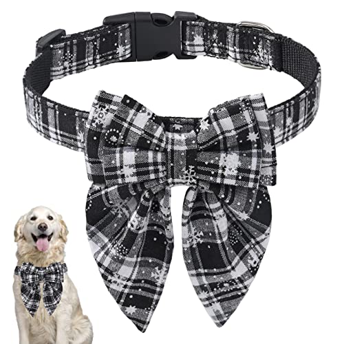 Weihnachts-Hundehalsband, klassisches kariertes Schneeflocken-Hundehalsband, weich, bequem, lustig, dehnbar, Kostümzubehör, für kleine, mittelgroße und große Hunde, Katzen (M, Schwarzweiß) von KSIEE