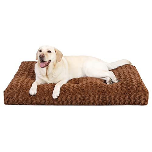 KSIIA Hundebett Grosse Hunde, Waschbar Hundekissen flauschig, Hundematte für große, mittelgroße Hunde, rutschfeste Unterseite, atmungsaktiv, Haustierbett Hundematratze Braun 90x60cm von KSIIA