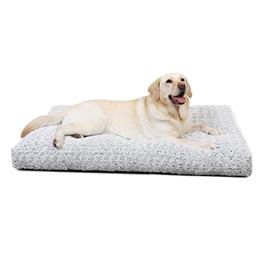 KSIIA Hundebett Grosse Hunde, Waschbar Hundekissen flauschig, Hundematte für große, mittelgroße Hunde, rutschfeste Unterseite, atmungsaktiv, Haustierbett Hundematratze Grau 90x60cm von KSIIA