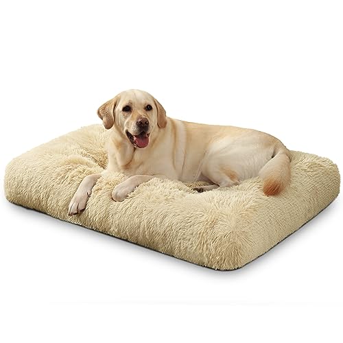 KSIIA Hundebett Grosse Hunde Waschbar, Plüsch Hundekissen flauschig, 105x70cm, rutschfeste Unterseite, Hundematte für große, mittelgroße Hunde, Hundekorb Hundematratze Haustierbett Khaki von KSIIA