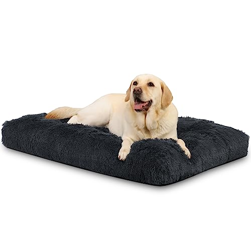 KSIIA Hundebett Grosse Hunde Waschbar, Plüsch Hundekissen flauschig, 90x60cm, rutschfeste Unterseite, Hundematte für große, mittelgroße Hunde, Hundekorb Hundematratze Haustierbett Dunkelgrau von KSIIA