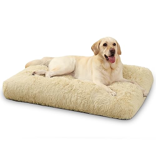 KSIIA Hundebett Grosse Hunde Waschbar, Plüsch Hundekissen flauschig, 90x60cm, rutschfeste Unterseite, Hundematte für große, mittelgroße Hunde, Hundekorb Hundematratze Haustierbett Khaki von KSIIA