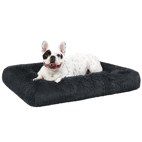 KSIIA Hundebett mittelgroße Hunde Waschbar, Plüsch Hundekissen flauschig, 76x52cm, rutschfeste Unterseite, Hundematte für kleine, mittelgroße Hunde, Hundekorb Hundematratze Haustierbett Dunkelgrau von KSIIA