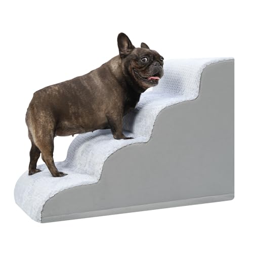 KSIIA Hundetreppe 4 Stufen, 50cm Hoch Haustiertreppe Hundetreppe für Kleine Hunde, Katzentreppe Hunderampe mit Waschbar Bezug für Bett, Couch, Sofa und Auto, 40x72x50cm, Grau von KSIIA