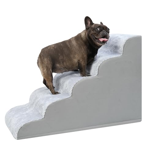 KSIIA Hundetreppe 5 Stufen, 57.5cm Hoch Haustiertreppe Hundetreppe für Kleine Hunde, Katzentreppe Hunderampe mit Waschbar Bezug für Bett, Couch, Sofa und Auto, 40x84x57.5cm, Grau von KSIIA