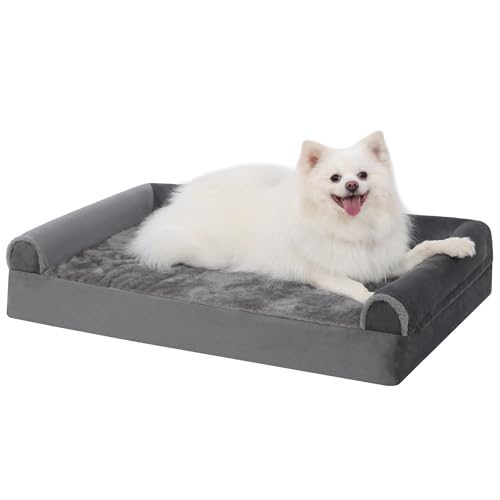 KSIIA Orthopädisches Hundebett, Hundekorb Mittelgroße Hunde 90x57x16cm Hundesofa Bezug abnehmbar waschbar, Hundebetten mit DREI erhöhte Ränder, Hundecouch rutschfeste Unterseite, Grau von KSIIA