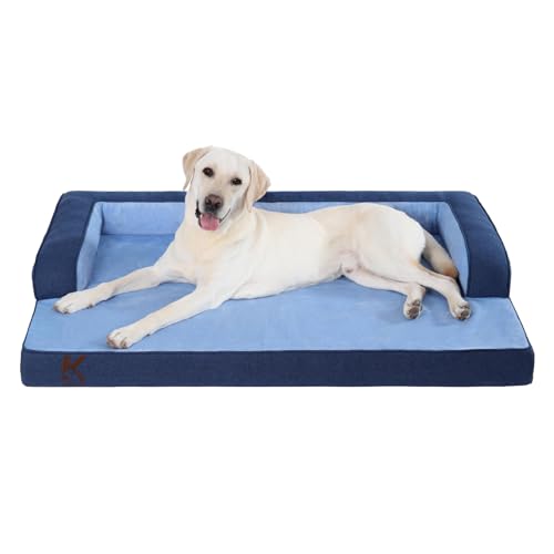KSIIA Orthopädisches Hundebett Grosse Hunde, Hundekorb Bezug abnehmbar waschbar, Hundesofa Wasserdicht mit Rand, rutschfeste Unterseite, Blau, 104x68x17cm von KSIIA