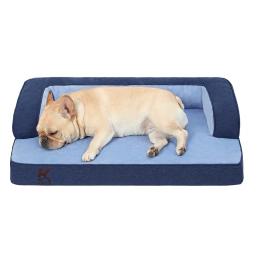 KSIIA Orthopädisches Hundebett Grosse Hunde, Hundekorb Bezug abnehmbar waschbar, Hundesofa Wasserdicht mit Rand, rutschfeste Unterseite, Blau, 88x55x15cm von KSIIA