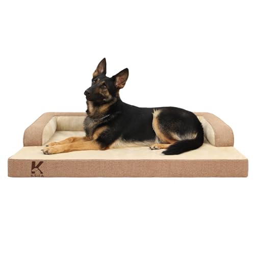 KSIIA Orthopädisches Hundebett Grosse Hunde, Hundekorb Bezug abnehmbar waschbar, Hundesofa Wasserdicht mit Rand, rutschfeste Unterseite, Braun, 104x68x17cm von KSIIA