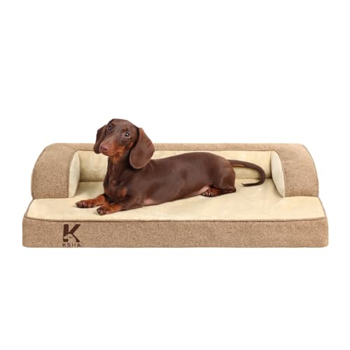 KSIIA Orthopädisches Hundebett Grosse Hunde, Hundekorb Bezug abnehmbar waschbar, Hundesofa Wasserdicht mit Rand, rutschfeste Unterseite, Braun, 88x55x15cm von KSIIA