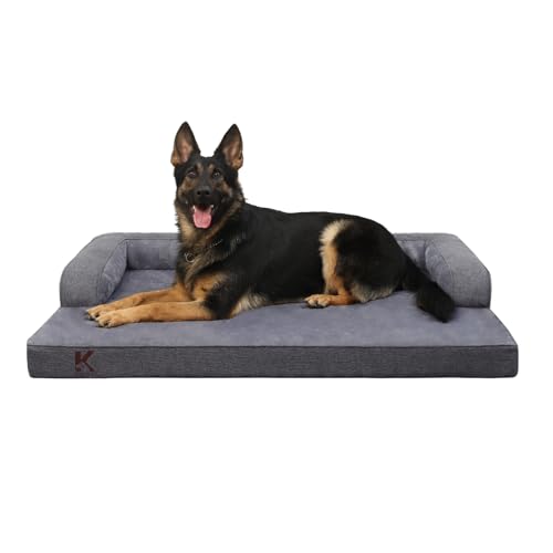 KSIIA Orthopädisches Hundebett Grosse Hunde, Hundekorb Bezug abnehmbar waschbar, Hundesofa Wasserdicht mit Rand, rutschfeste Unterseite, Dunkelgrau, 104x68x17cm von KSIIA