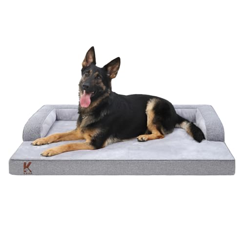 KSIIA Orthopädisches Hundebett Grosse Hunde, Hundekorb Bezug abnehmbar waschbar, Hundesofa Wasserdicht mit Rand, rutschfeste Unterseite, Grau, 104x68x17cm von KSIIA