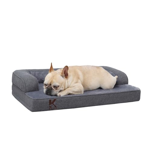 KSIIA Orthopädisches Hundebett Mittelgroße Hunde, Hundekorb Bezug abnehmbar waschbar, Hundesofa Wasserdicht mit Rand, rutschfeste Unterseite, Dunkelgrau, 73x45x15cm von KSIIA