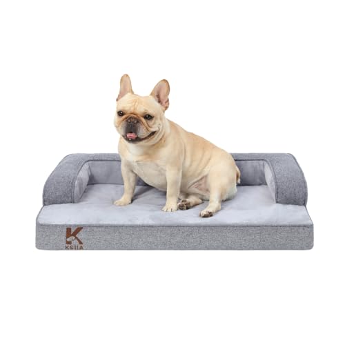 KSIIA Orthopädisches Hundebett Mittelgroße Hunde, Hundekorb Bezug abnehmbar waschbar, Hundesofa Wasserdicht mit Rand, rutschfeste Unterseite, Grau, 73x45x15cm von KSIIA