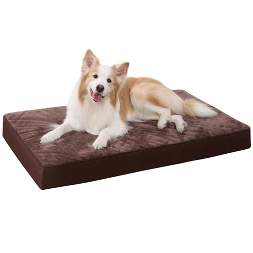 KSIIA Orthopädisches Hundebett für Große Mittelgroße Hunde, Waschbar Hundekissen Flauschig Hundematte Hundematratze mit Abnehmbarer Deckel in Pralinen 90x55x7cm von KSIIA