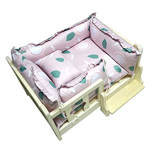 Erhöhtes Hundebett aus Massivholz, luxuriöses orthopädisches Kinderbett mit Matte und Zaun für Wärme und Sicherheit, verbesserter Schlaf, großes mittelgroßes kleines Haustier (Größe: XL (100 x 65 x 43 von KSTUFF