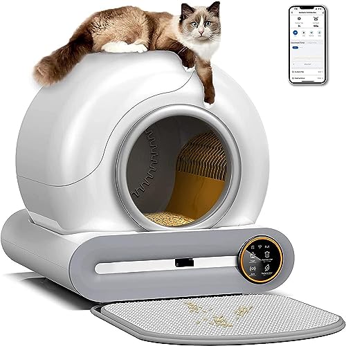 Selbstverpackte Katzendrüsenbox, integrierte Sicherheitsschutz Automatische Katzenratschachtel für Multi-Katzen, extra großer/Geruchs-Isolation/App-Steuerung Smart Cat Müllbox mit Matte von KSWBD