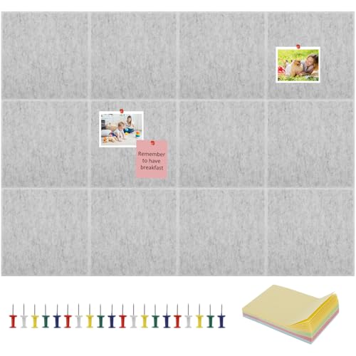 12 Stück Filz Pinnwand Selbstklebend 30 * 30 cm Dicke 9 mm mit 20 Nägel Selbstklebende Korkplatte Selbstklebende Pinnwand Korktafeln Memoboard Filz für Kinderzimmer Klassenzimmer Büro (Grau) von KTCINA