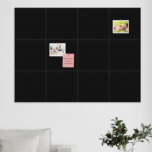 12 Stück Filz Pinnwand Selbstklebend 30 * 30 cm Dicke 9 mm mit 20 Nägel Selbstklebende Korkplatte Selbstklebende Pinnwand Korktafeln Memoboard Filz für Kinderzimmer Klassenzimmer Büro (Schwarz) von KTCINA