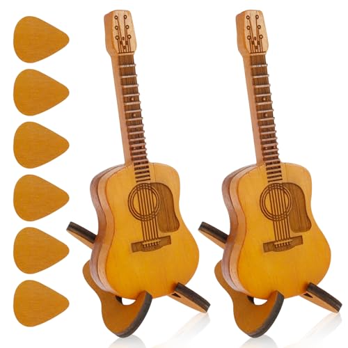 2 Pcs Plektren Gitarre Holz 12 x 4,5 cm 2 Ständer 6 Picks Picks Box Natürlicher Holzmaserung Poliert Holz Plektrumbox Gitarre für Akustik- E-Gitarren- Ukulele-Spieler von KTCINA