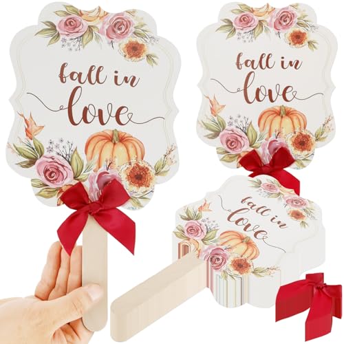 50 Stück Fächer Hochzeit Hochzeitsfächer Holz Hochzeit Handfächer Hochzeitsdeko Blumenmuster Fächer Umweltfreundliches Papierfächer Hochzeit für Party Wedding Wand Dekoration Fotografie (Stil 3) von KTCINA