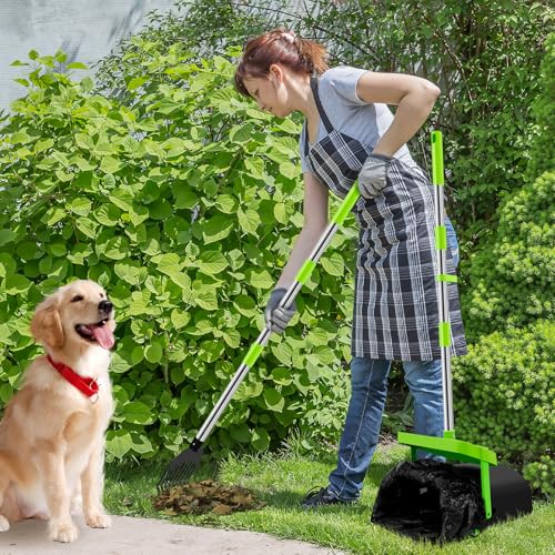 Hundekotschaufel 100 x 30 x 28 cm Rechen: 85 x 13 cm mit Deckel Geruchsresistenz Insektenresistenz Dog Pooper Scooper mit 100 Müllsäcke Schwenkbehälter & Rechen Hundekotsammler für Große Kleine Hunde von KTCINA