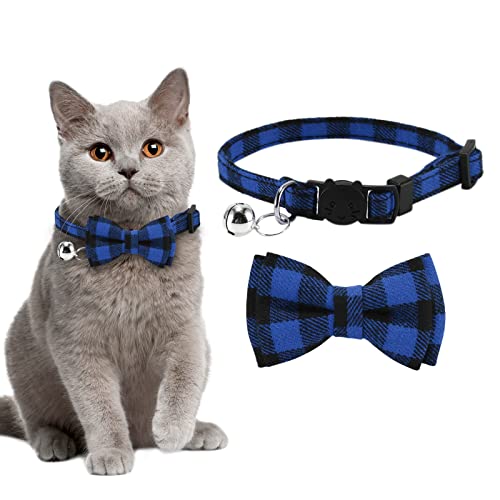 Halsband Katze Fliege Halsband Verstellbare Katzenhalsband mit Fliege und Glocke Personalisiert Haustierzubehör für Haustiere Katzen Welpen (Blue) von KTWSUEF