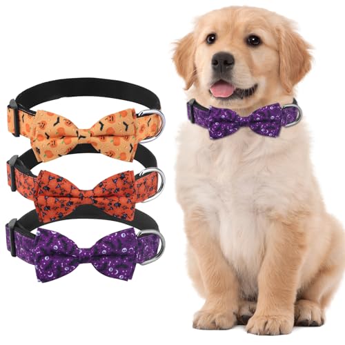 Hundehalsband Halloween, mit Hunde Fliege Abnehmbarer, Personalisiert Hunde Halsband, verstellbares Hundehalsband, für Hunde Kleine Mittel große Hunde, Halloween von KTWSUEF