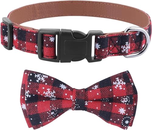 Hundehalsband Weihnachten, mit Hunde Fliege Abnehmbarer Hundehalsband, Weich und Bequem, verstellbares Hundehalsband, für Hunde Kleine Mittel große Hunde (M (35CM~45CM), Rot) von KTWSUEF