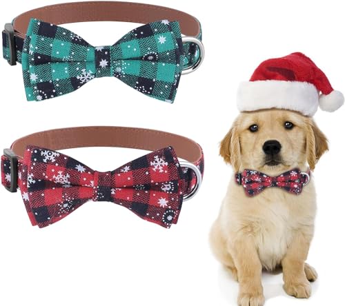 Hundehalsband Weihnachten, mit Hunde Fliege Abnehmbarer Hundehalsband, Weich und Bequem, verstellbares Hundehalsband, für Hunde Kleine Mittel große Hunde von KTWSUEF