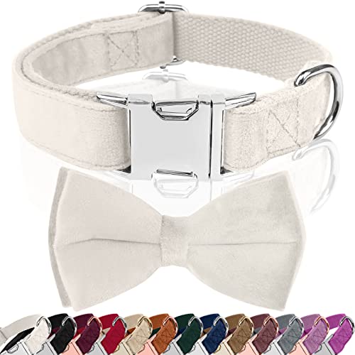 Hundehalsband Samtige, mit Hunde Fliege Abnehmbarer Hundehalsband, Personalisiert Hunde Halsband, verstellbares Hundehalsband, für Hunde Kleine Mittel große Hunde-9 (M, weiß) von KTWSUEF